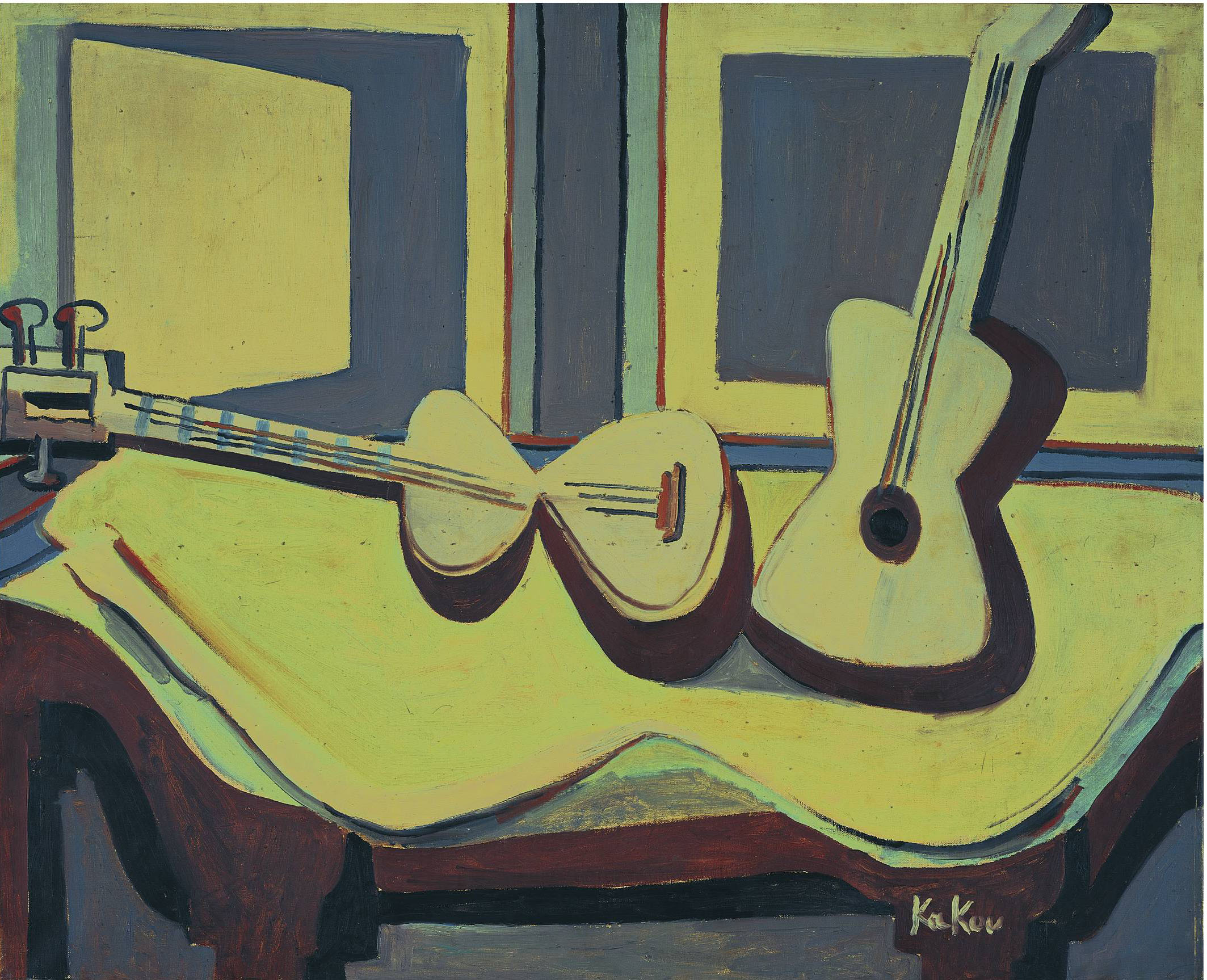 نقاشی کوبیس تار و گیتار از محمد علی شیوایی 