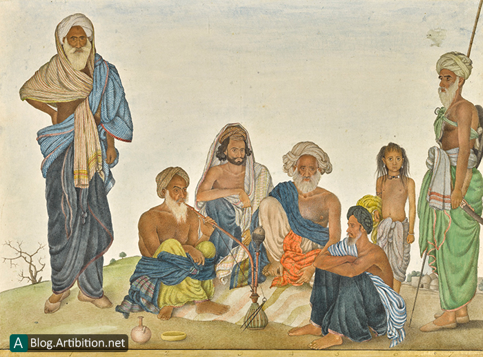 نقاشی آبرنگ از خان بهادر خان هندی به همراه خانواده اش
