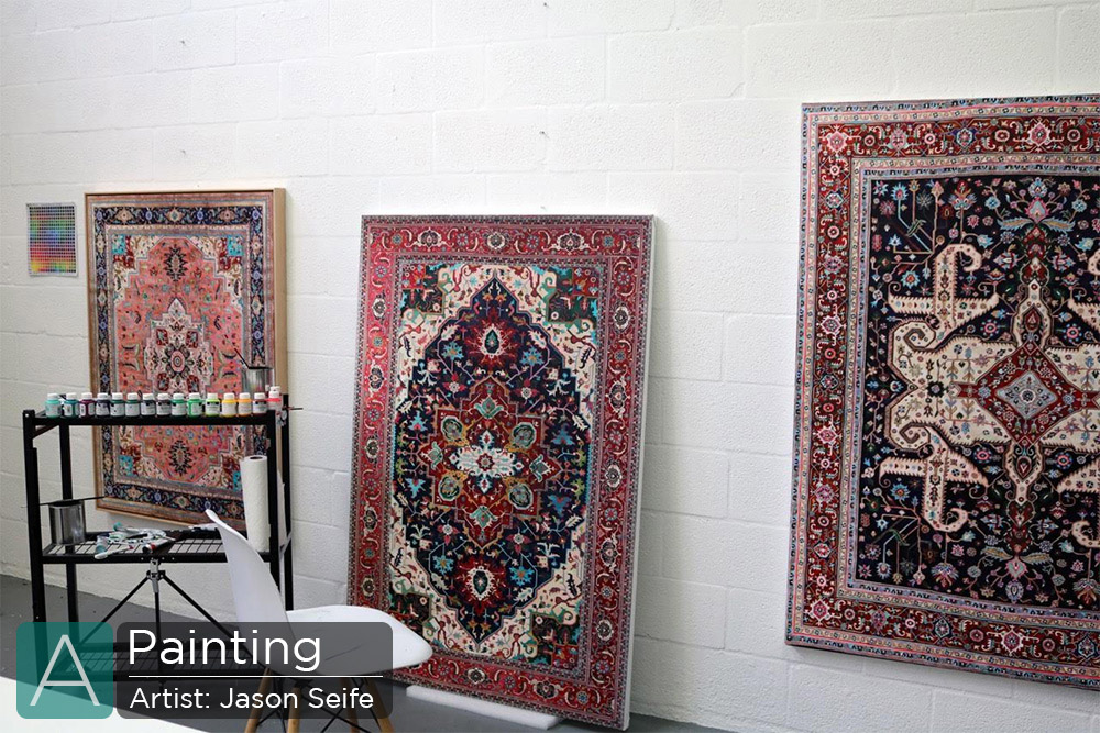نقاشی های استادانه با طرح هایی از فرش‌های قدیمی ایرانی توسط جیسون سایف 